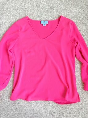 CeCe V-Neck Long Sleeve Blouse - Bright Pink